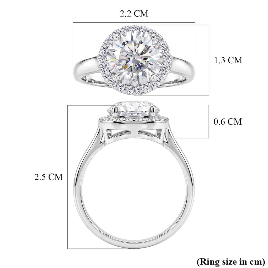 D'Joy - GRA Certified (D-VVS1) Moissanite Halo Ring in Rhodium Overlay Sterling Silver 3.05 Ct._8612175_5