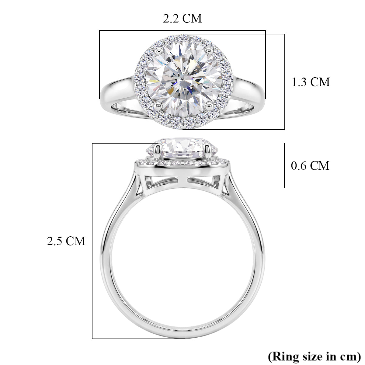 D'JOY GRA Certified 3 Ct. Moissanite D-VVS1 Halo Ring in Rhodium Overlay Sterling Silver V32611322 6