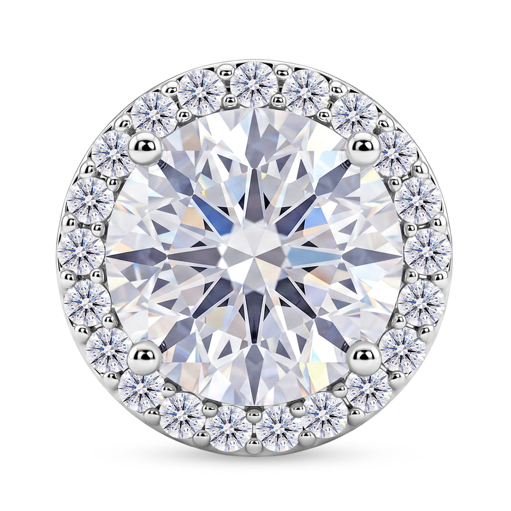 D'Joy - GRA Certified (D-VVS1) Moissanite Halo Pendant in Rhodium Overlay Sterling Silver 3.05 Ct._8612180