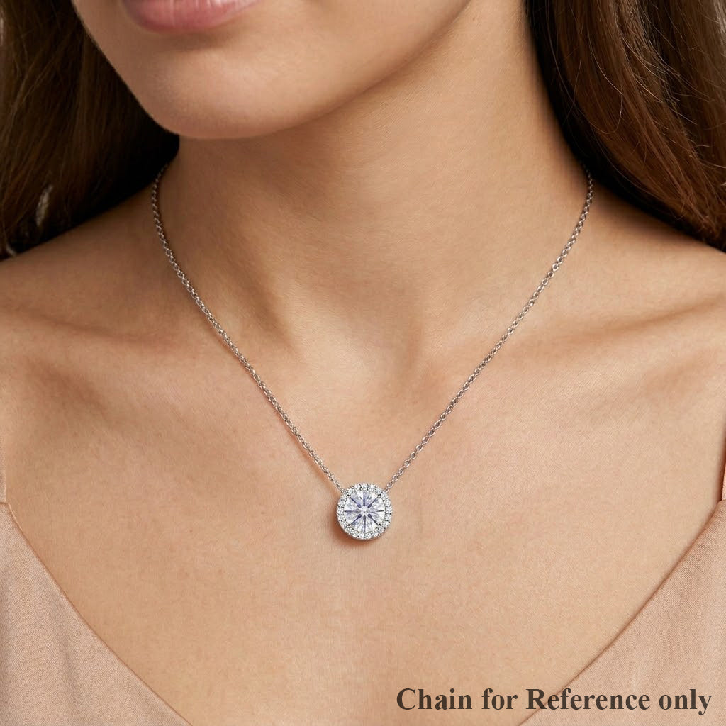 D'Joy - GRA Certified (D-VVS1) Moissanite Halo Pendant in Rhodium Overlay Sterling Silver 3.05 Ct. V32524054 2