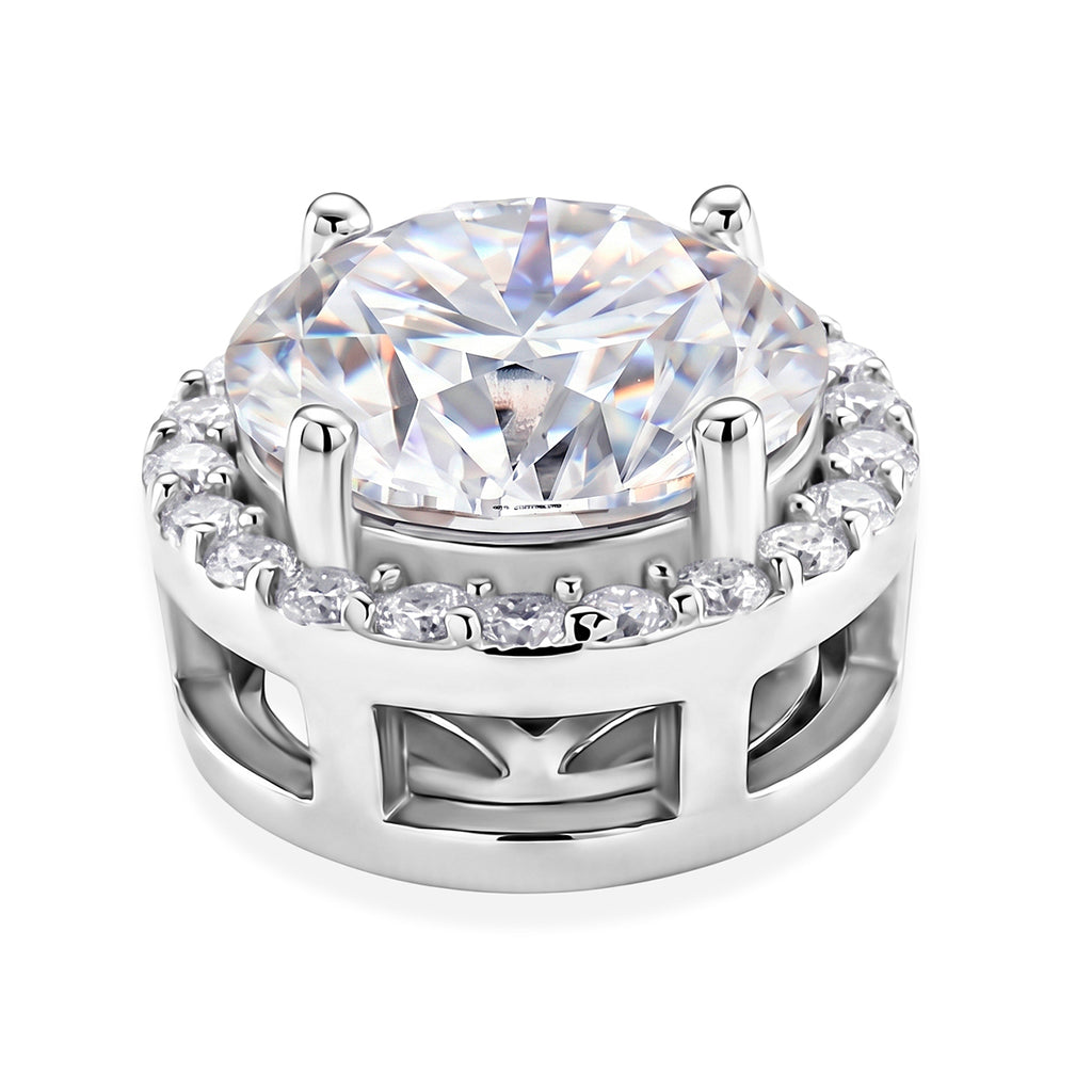 D'Joy - GRA Certified (D-VVS1) Moissanite Halo Pendant in Rhodium Overlay Sterling Silver 3.05 Ct._8612180_3