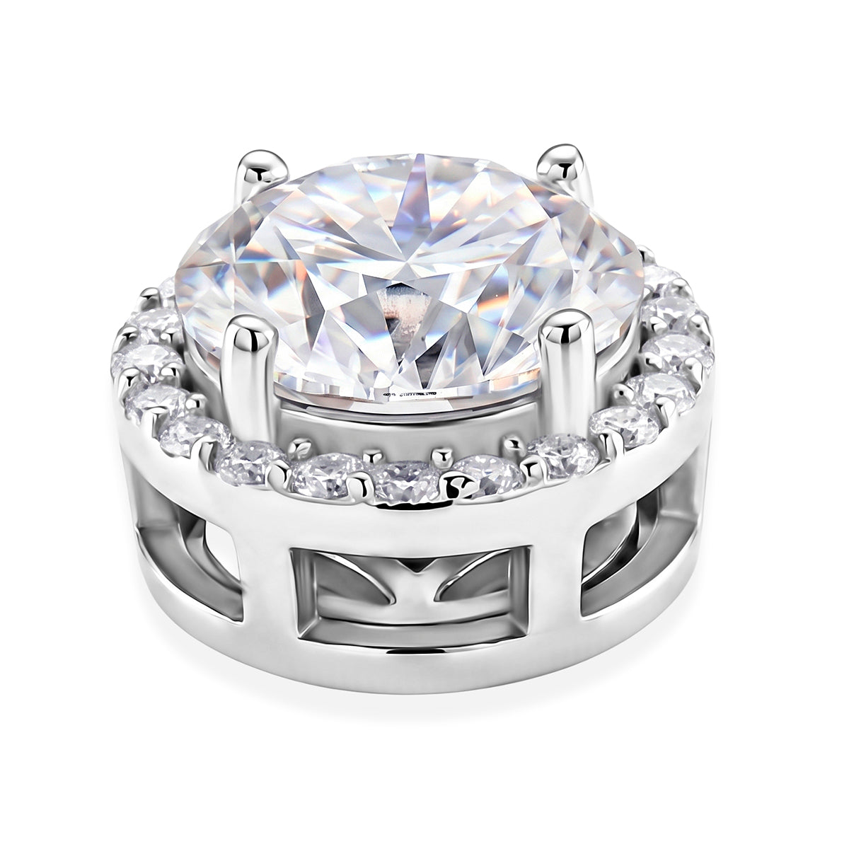 D'Joy - GRA Certified (D-VVS1) Moissanite Halo Pendant in Rhodium Overlay Sterling Silver 3.05 Ct. V32524054 4