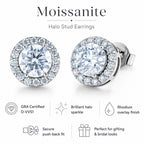 D'Joy - GRA Certified (D-VVS1) Moissanite Halo Stud Earring with Push Back in Rhodium Overlay Sterling Silver 1.94 Ct._8612181_3
