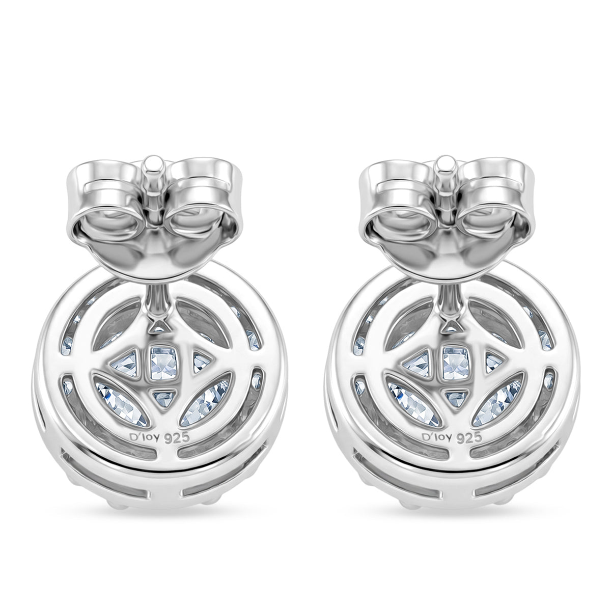 D'Joy - GRA Certified (D-VVS1) Moissanite Halo Stud Earring with Push Back in Rhodium Overlay Sterling Silver 1.94 Ct. V32513440 5
