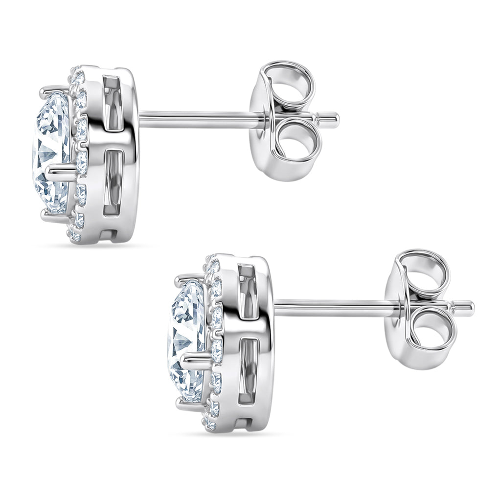 D'Joy - GRA Certified (D-VVS1) Moissanite Halo Stud Earring with Push Back in Rhodium Overlay Sterling Silver 1.94 Ct._8612181_5