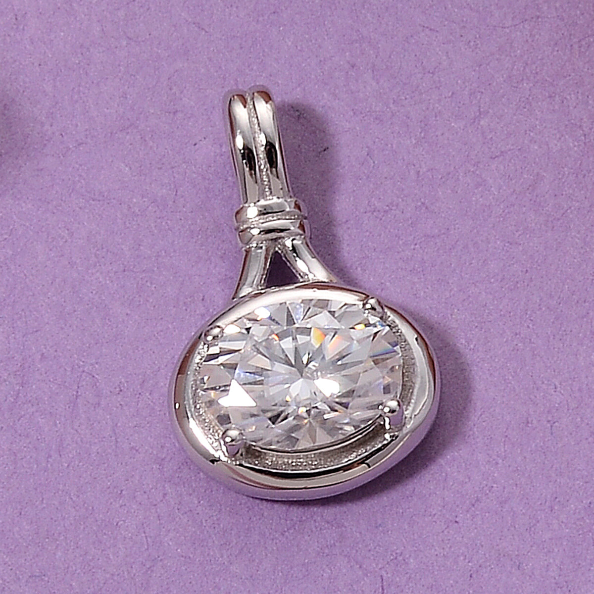 D'Joy - GRA Certified (D-VVS1) Moissanite Solitaire Pendant in Rhodium Overlay Sterling Silver 1.40 Ct. V32528137 3