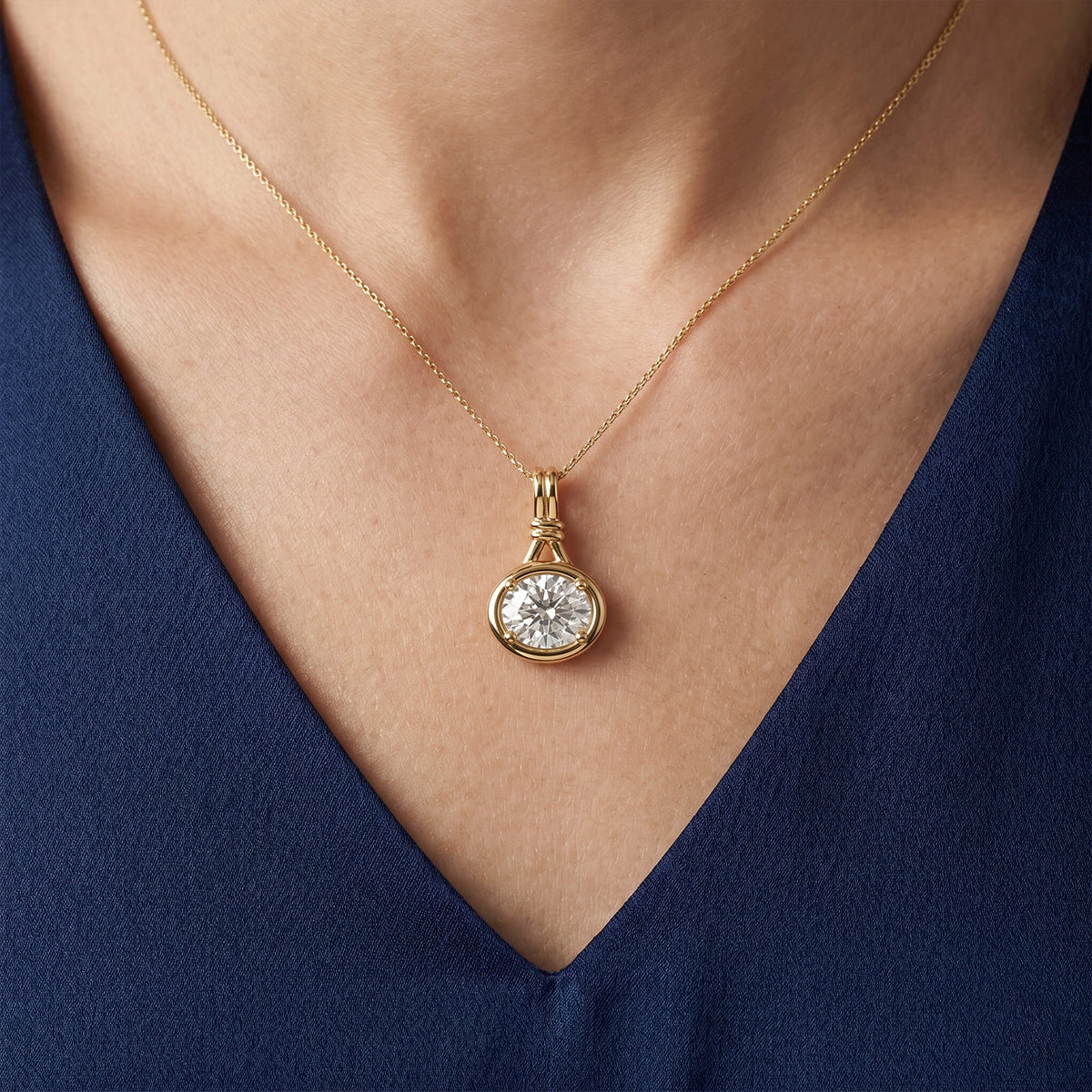D'Joy - GRA Certified Moissanite Solitaire Pendant in Yellow Gold Plated Sterling Silver 1.40 Ct. V32514448 2