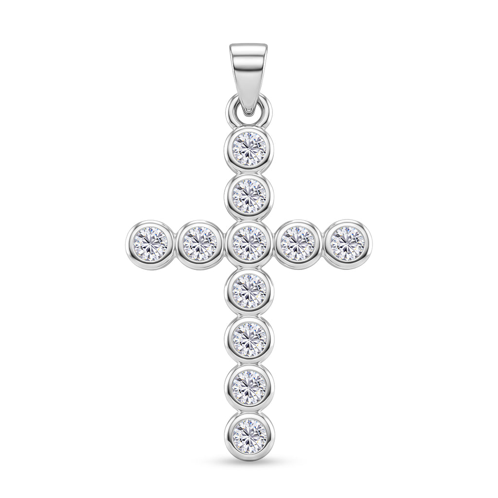 D'Joy - GRA Certified (D-VVS1) Moissanite Cross Pendant in Rhodium Overlay Sterling Silver 1.20 Ct._8612224