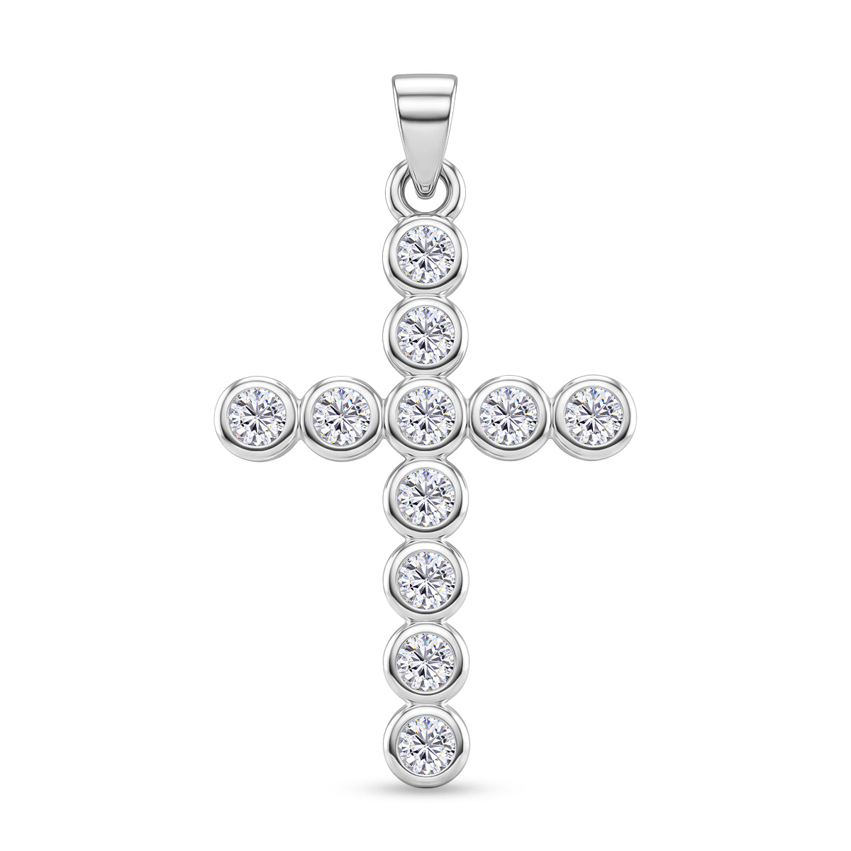 D'Joy - GRA Certified (D-VVS1) Moissanite Cross Pendant in Rhodium Overlay Sterling Silver 1.20 Ct. 8612224 0
