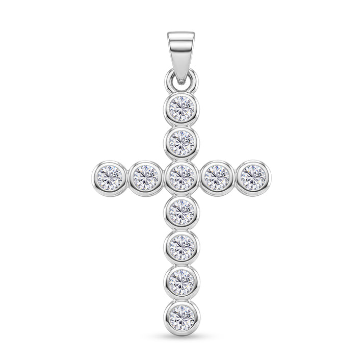 D'Joy - GRA Certified (D-VVS1) Moissanite Cross Pendant in Rhodium Overlay Sterling Silver 1.20 Ct. 8612224 1
