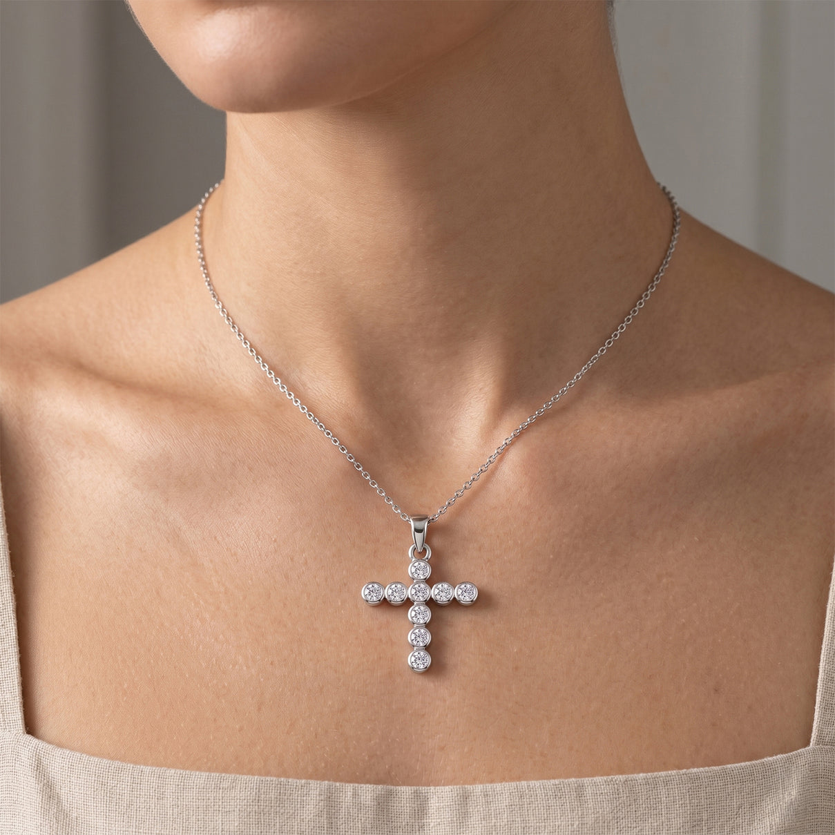 D'Joy - GRA Certified (D-VVS1) Moissanite Cross Pendant in Rhodium Overlay Sterling Silver 1.20 Ct. 8612224 2