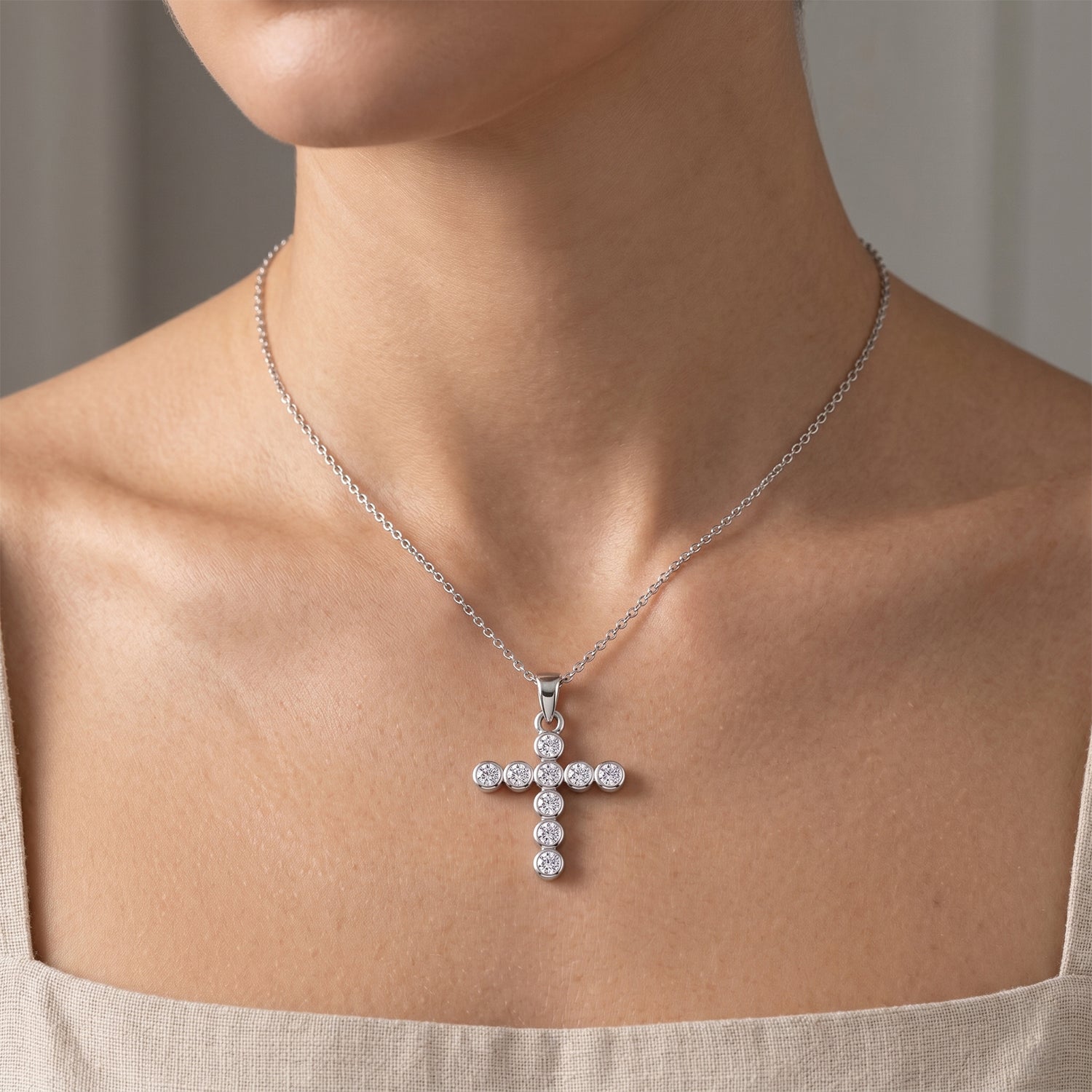 D'Joy - GRA Certified (D-VVS1) Moissanite Cross Pendant in Rhodium Overlay Sterling Silver 1.20 Ct. 8612224 2