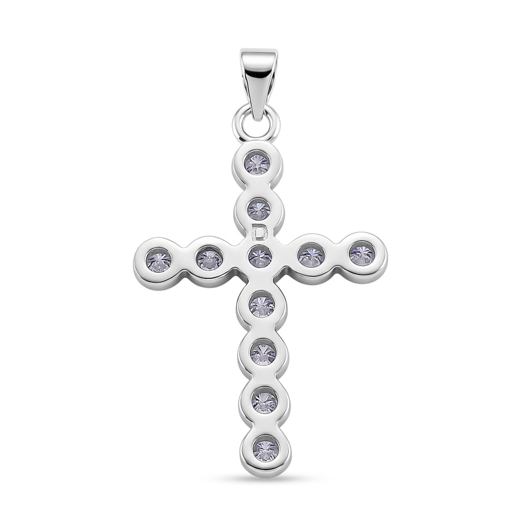 D'Joy - GRA Certified (D-VVS1) Moissanite Cross Pendant in Rhodium Overlay Sterling Silver 1.20 Ct._8612224_4