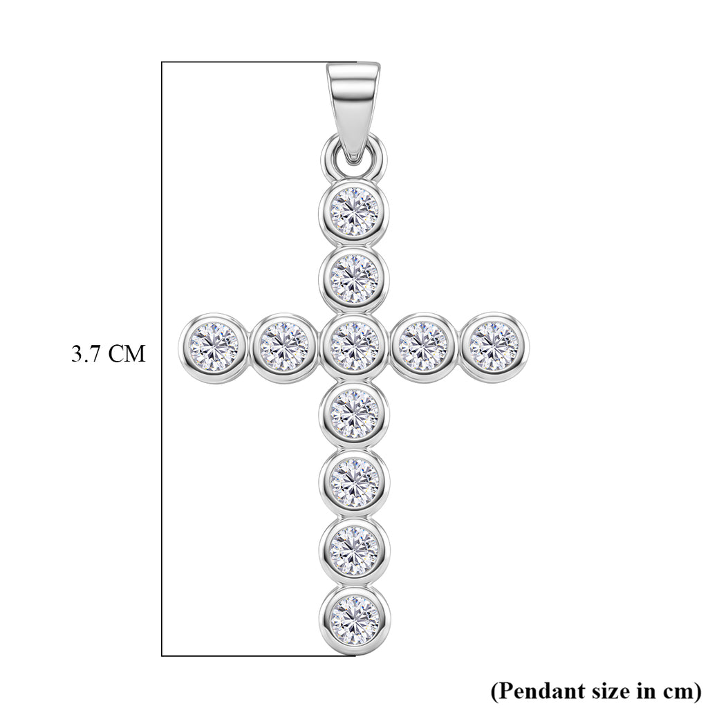 D'Joy - GRA Certified (D-VVS1) Moissanite Cross Pendant in Rhodium Overlay Sterling Silver 1.20 Ct._8612224_5