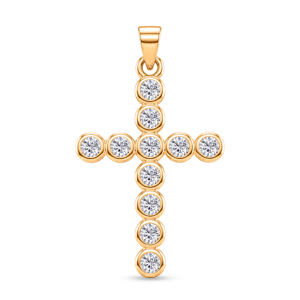 D'Joy - GRA Certified (D-VVS1) Moissanite Cross Pendant in Yellow Gold Plated Sterling Silver 1.20 Ct._8612226