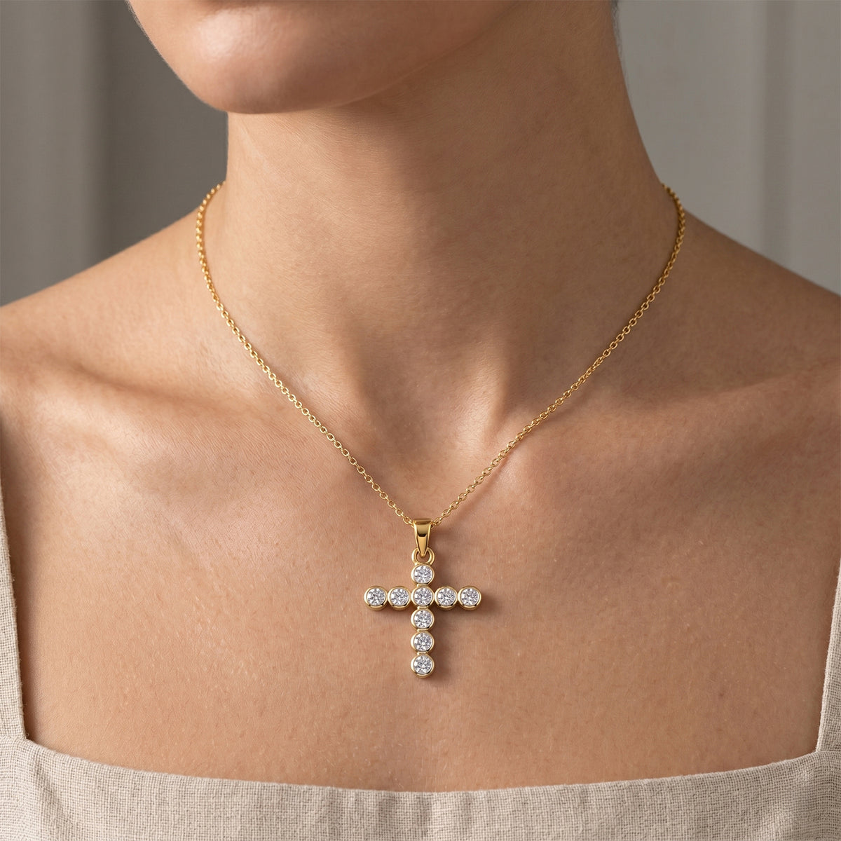 D'Joy - GRA Certified (D-VVS1) Moissanite Cross Pendant in Yellow Gold Plated Sterling Silver 1.20 Ct. V32518691 2