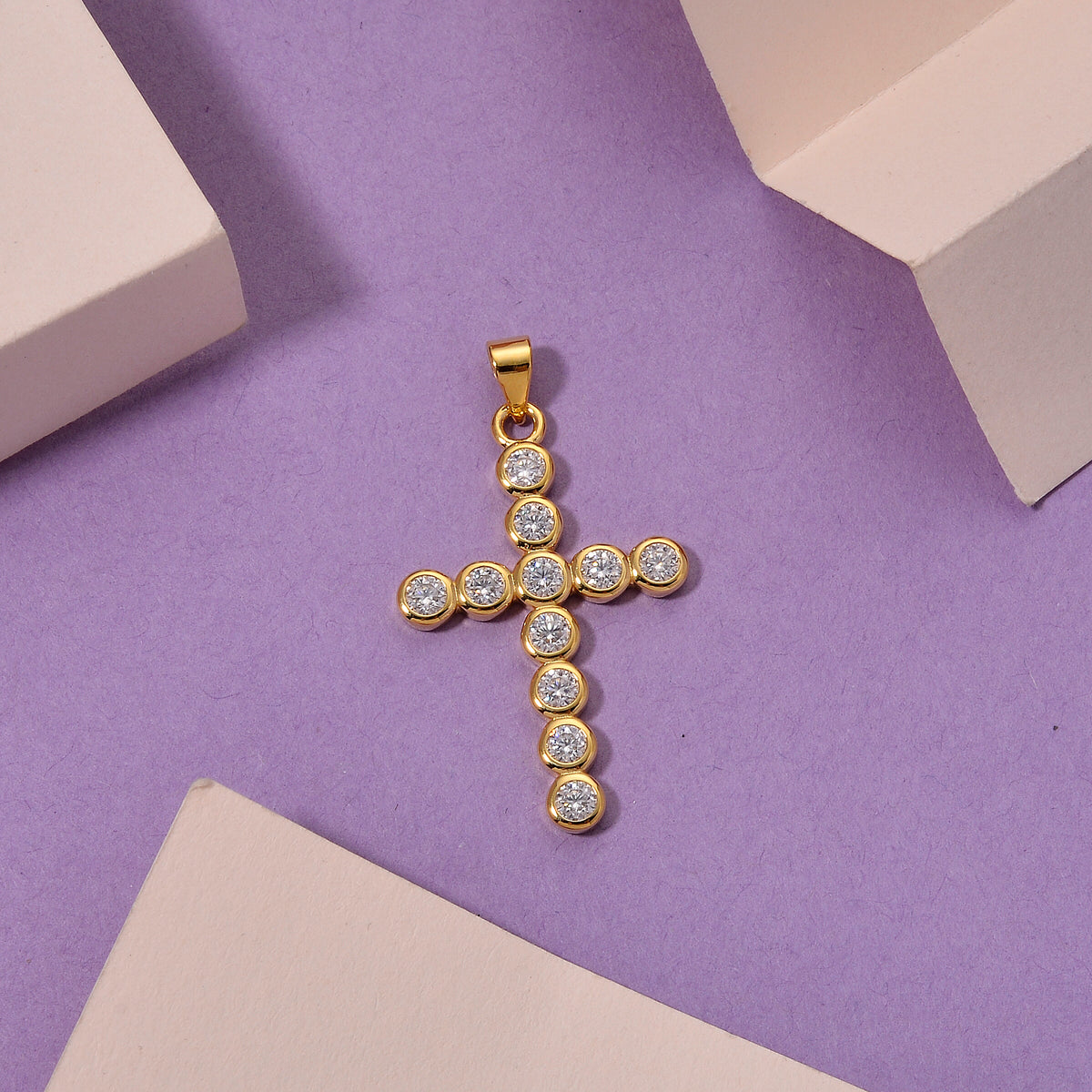 D'Joy - GRA Certified (D-VVS1) Moissanite Cross Pendant in Yellow Gold Plated Sterling Silver 1.20 Ct. V32518691 3