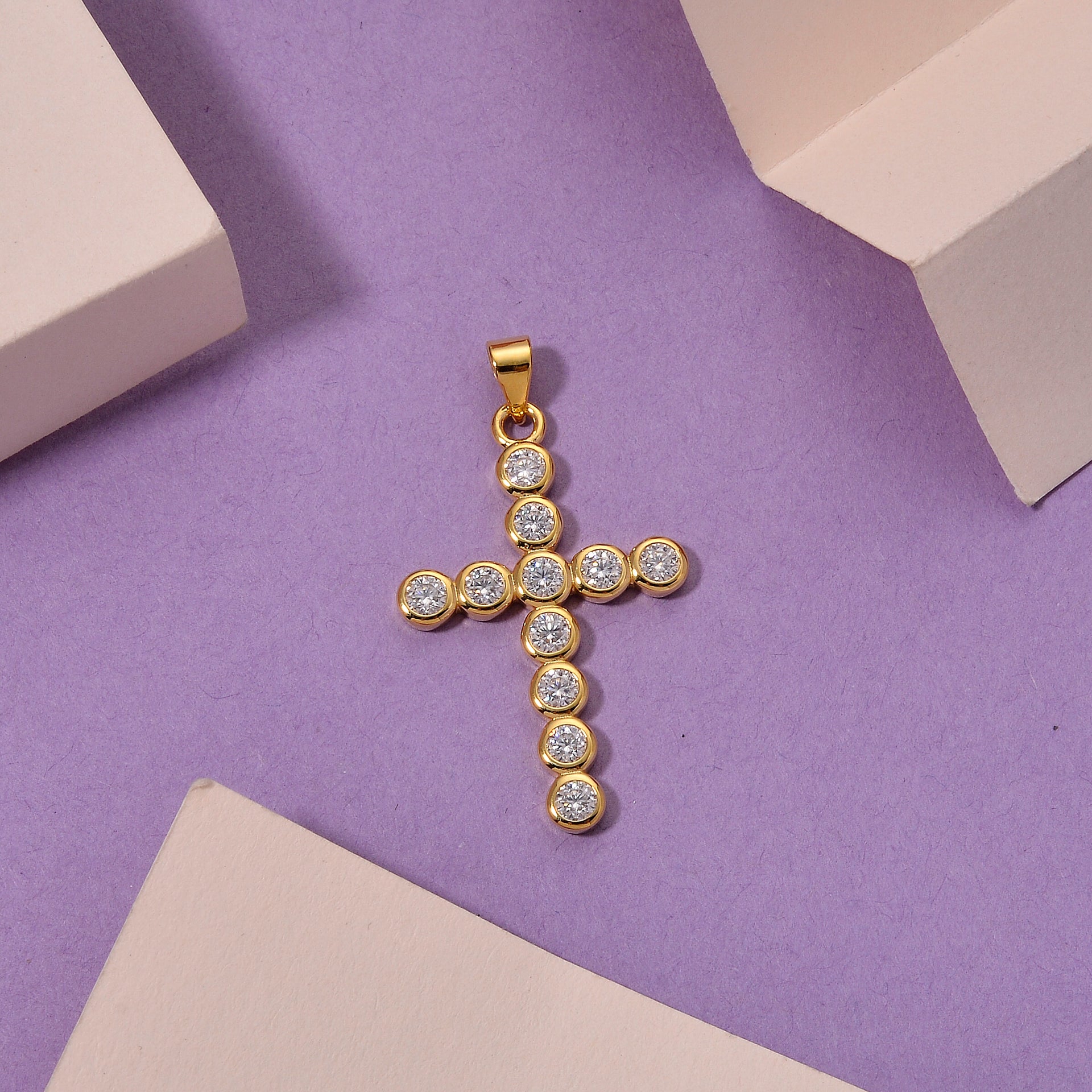 D'Joy - GRA Certified (D-VVS1) Moissanite Cross Pendant in Yellow Gold Plated Sterling Silver 1.20 Ct. V32518691 3