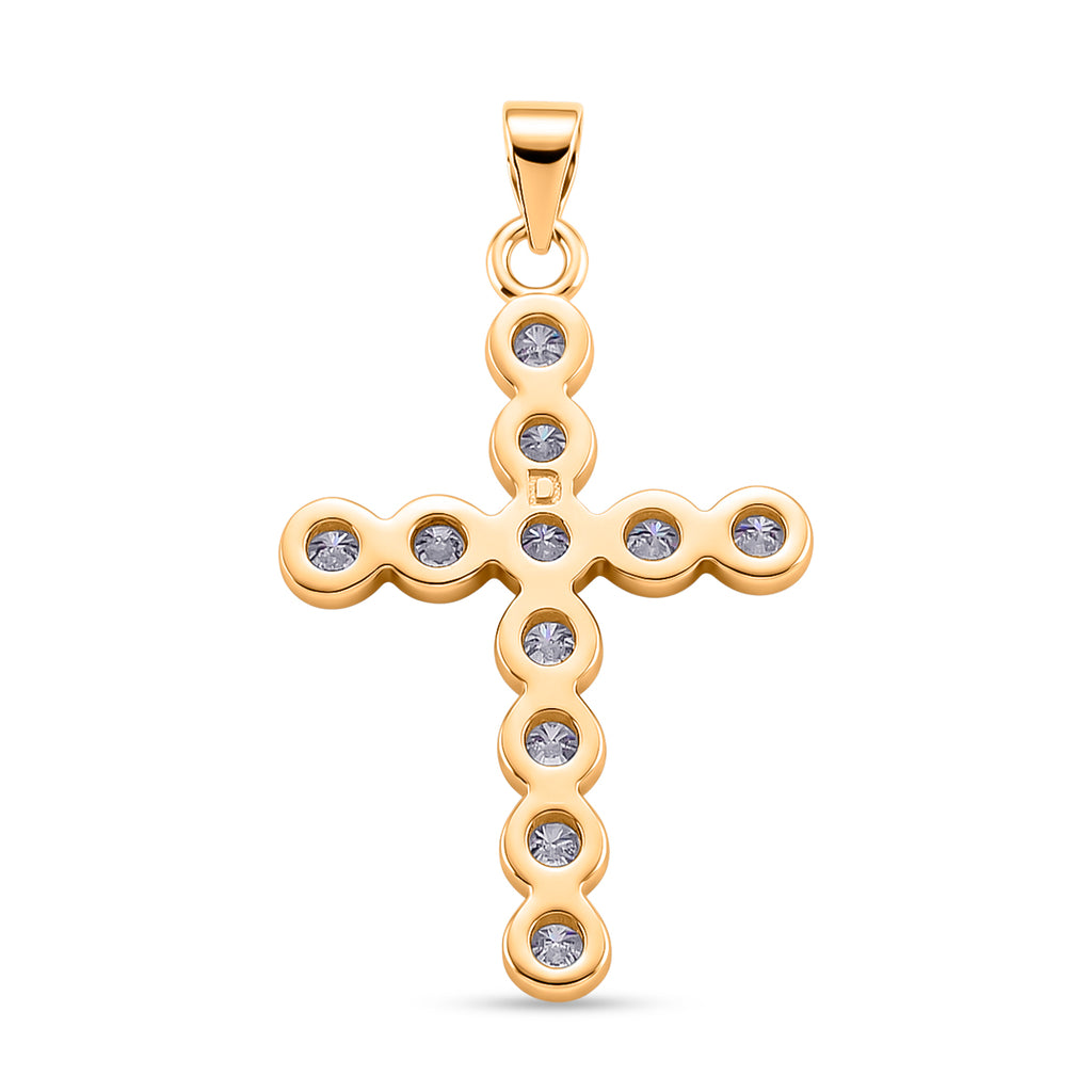 D'Joy - GRA Certified (D-VVS1) Moissanite Cross Pendant in Yellow Gold Plated Sterling Silver 1.20 Ct._8612226_4