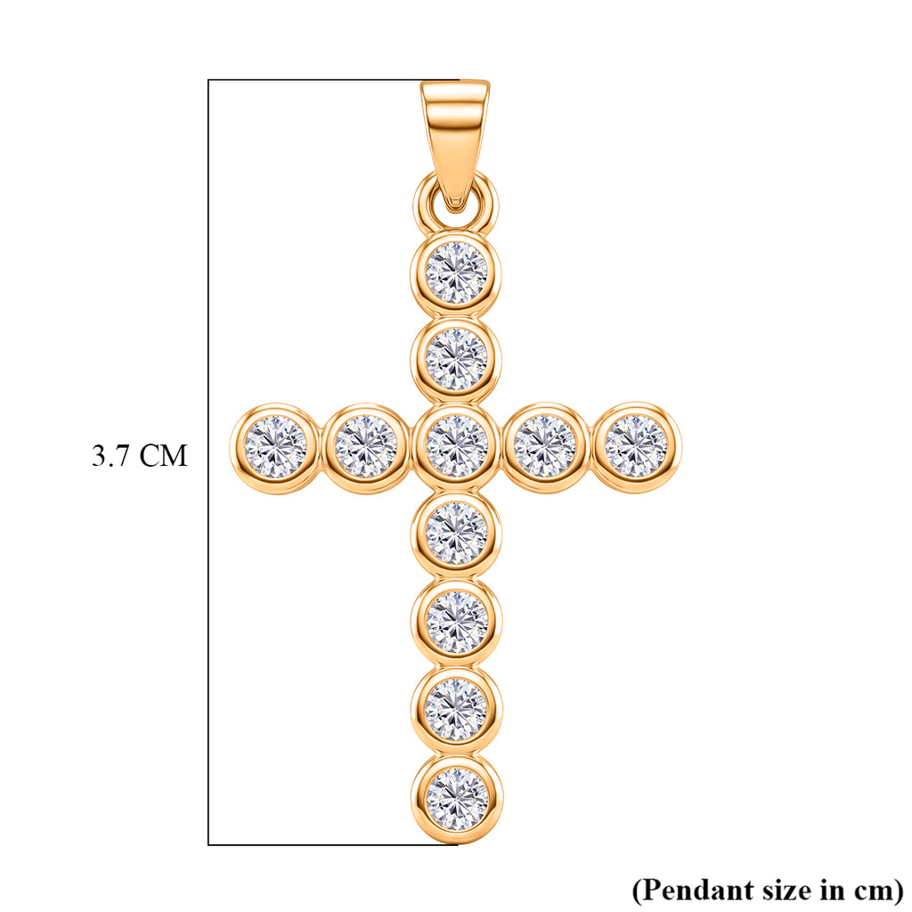 D'Joy - GRA Certified (D-VVS1) Moissanite Cross Pendant in Yellow Gold Plated Sterling Silver 1.20 Ct._8612226_5