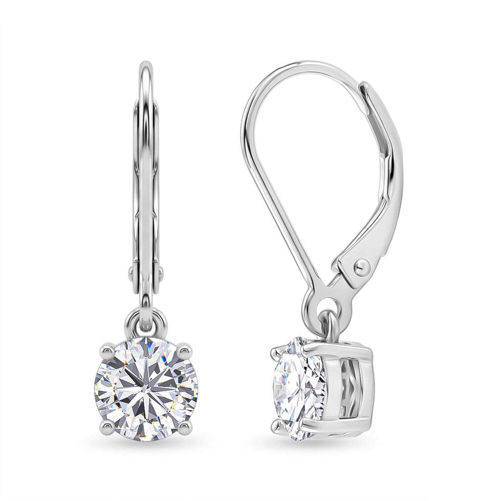 D'Joy - GRA Certified Moissanite Solitaire Drop Earring with Lever Back in Rhodium Overlay Sterling Silver 1.50 Ct._8612227