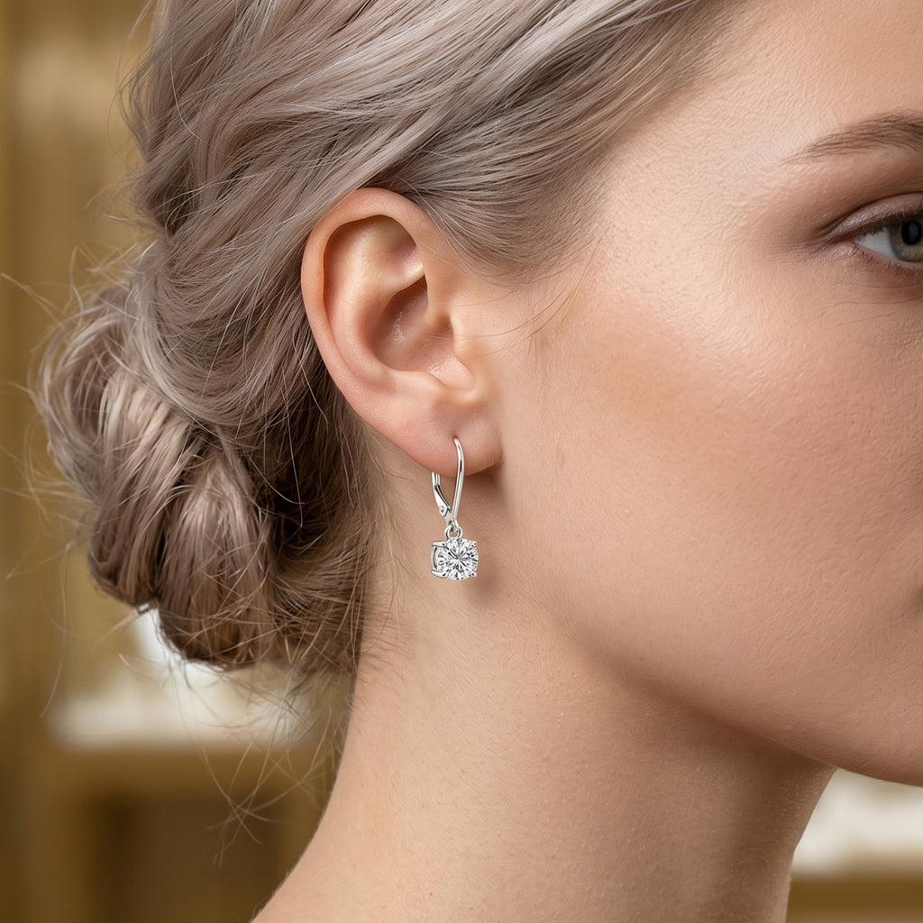 D'Joy - GRA Certified Moissanite Solitaire Drop Earring with Lever Back in Rhodium Overlay Sterling Silver 1.50 Ct._8612227_1