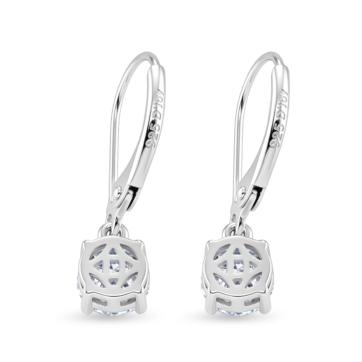D'Joy - GRA Certified Moissanite Solitaire Drop Earring with Lever Back in Rhodium Overlay Sterling Silver 1.50 Ct. 8612227 5