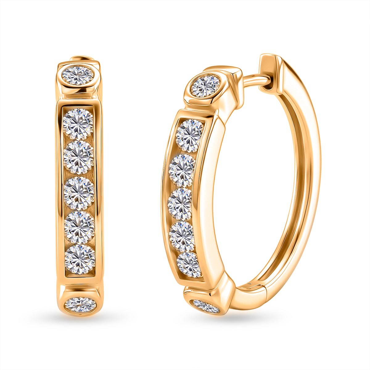 D'Joy - GRA Certified Moissanite Hoop Earring with Clasp in Yellow Gold Plated Sterling Silver 1.54 Ct. 8612485 0