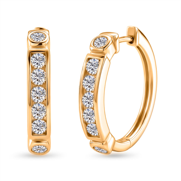 D'Joy - GRA Certified Moissanite Hoop Earring with Clasp in Yellow Gold Plated Sterling Silver 1.54 Ct. 8612485 1