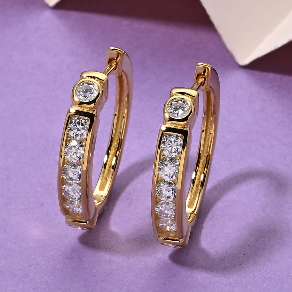 D'Joy - GRA Certified Moissanite Hoop Earring with Clasp in Yellow Gold Plated Sterling Silver 1.54 Ct._8612485_2