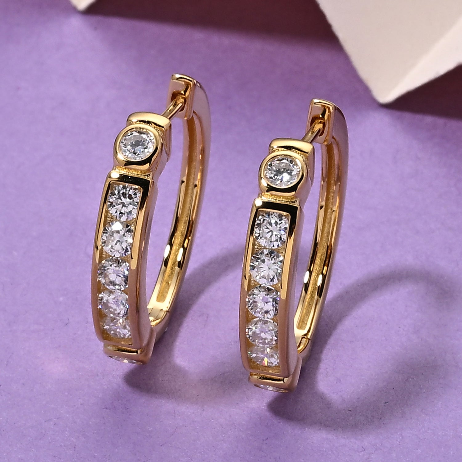 D'Joy - GRA Certified Moissanite Hoop Earring with Clasp in Yellow Gold Plated Sterling Silver 1.54 Ct. 8612485 3