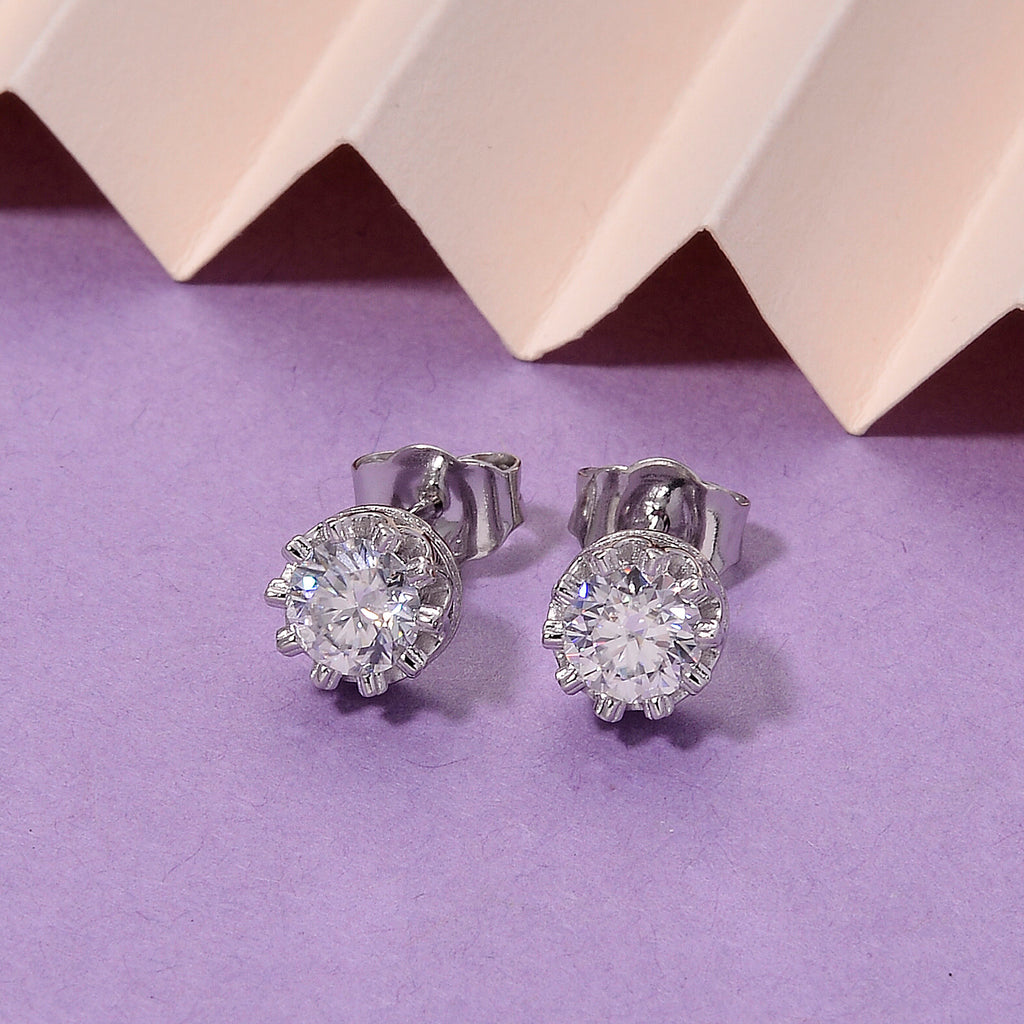 D'Joy - GRA Certified (D-VVS1) Moissanite Solitaire Stud Earring with Push Post in Rhodium Overlay Sterling Silver 1.50 Ct._8612486_2