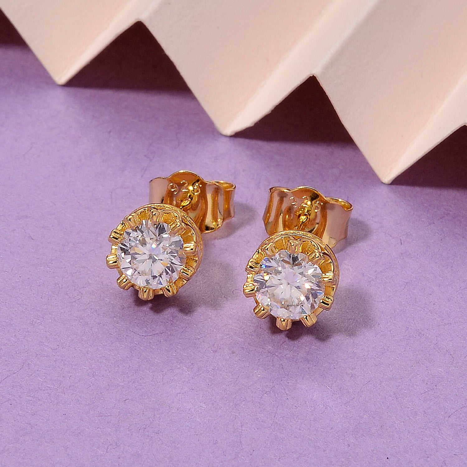 D'Joy - GRA Certified (D-VVS1) Moissanite Solitaire Stud Earring with Push Post in Yellow Gold Plated Sterling Silver 1.50 Ct. 8612488 3
