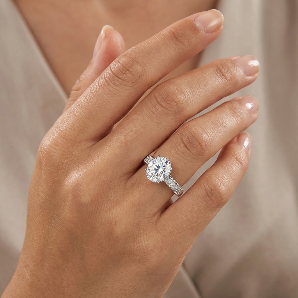 D'Joy - GRA Certified Moissanite Ring in Rhodium Overlay Sterling Silver 3.36 Ct._8612894_1