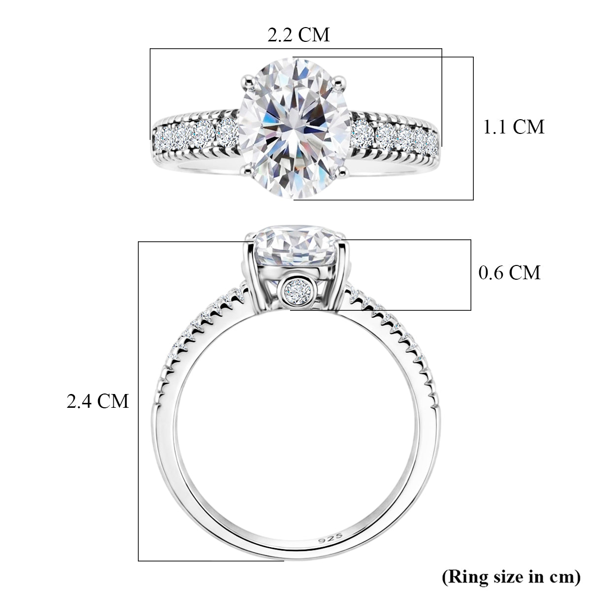 D'Joy - GRA Certified Moissanite Ring in Rhodium Overlay Sterling Silver 3.36 Ct. 8612894 6