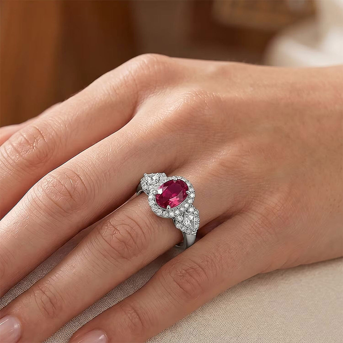 Certified and Appraised D'Joy Colour Change Garnet, Moissanite Main Stone With Surrounding Stone Ring in Rhodium Overlay Sterling Silver  2.350  Ct. 8612924 0