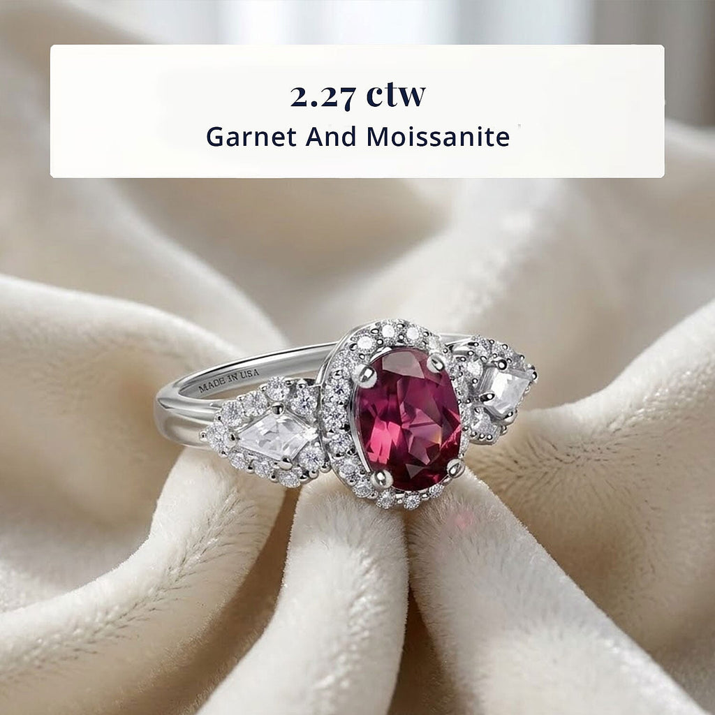 D'Joy Colour Change Garnet, Moissanite Main Stone With Surrounding Stone Ring in Rhodium OverlaySterling Silver  2.350  Ct._8612924_2