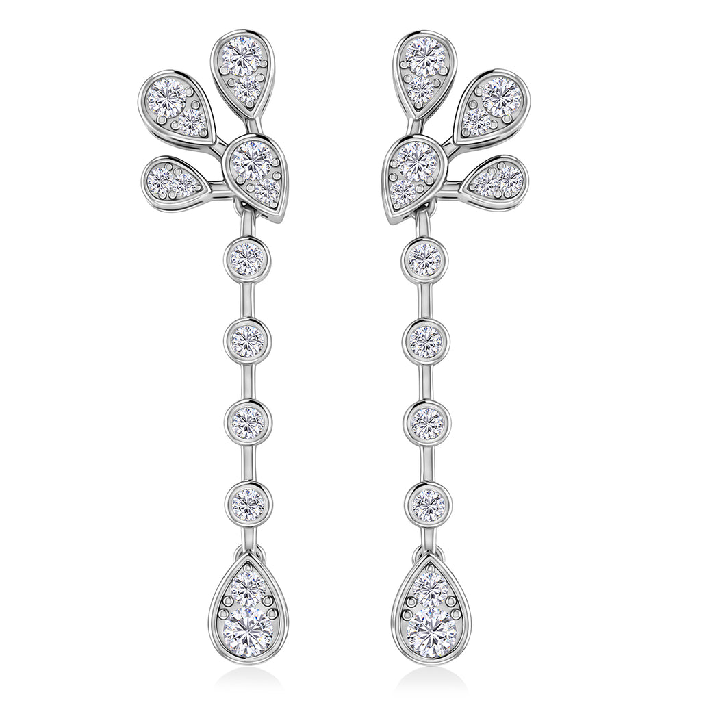 D'Joy - GRA Certified Moissanite Floral Drop Earring with Push Back in Rhodium Overlay Sterling Silver 2.40 Ct._8612952