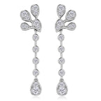 D'Joy - GRA Certified Moissanite Floral Drop Earring with Push Back in Rhodium Overlay Sterling Silver 2.40 Ct._8612952