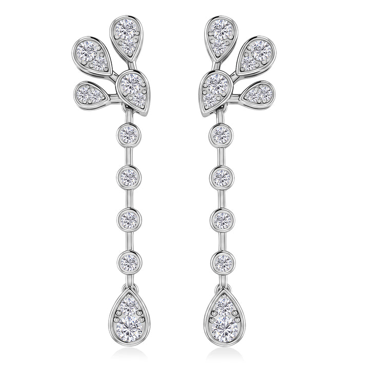 D'Joy - GRA Certified Moissanite Floral Drop Earring with Push Back in Rhodium Overlay Sterling Silver 2.40 Ct. 8612952 1