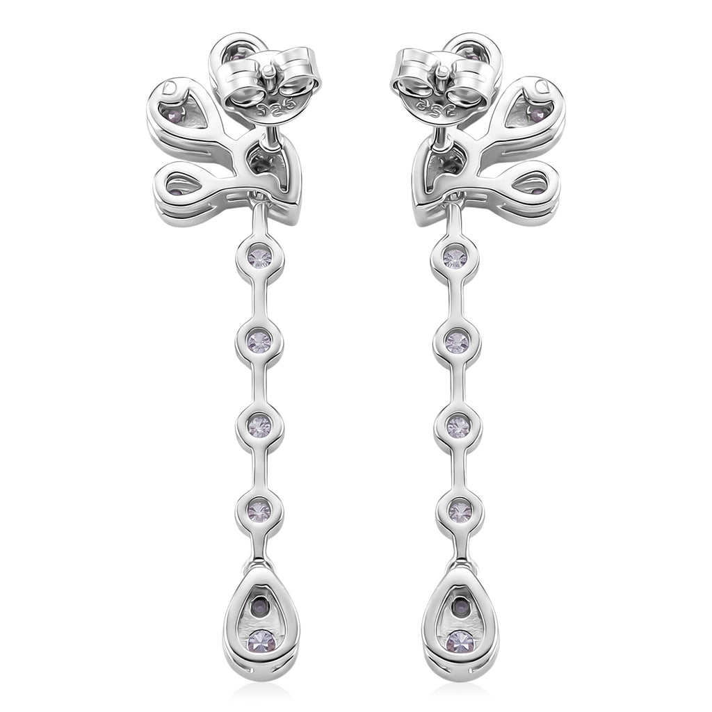 D'Joy - GRA Certified Moissanite Floral Drop Earring with Push Back in Rhodium Overlay Sterling Silver 2.40 Ct._8612952_3