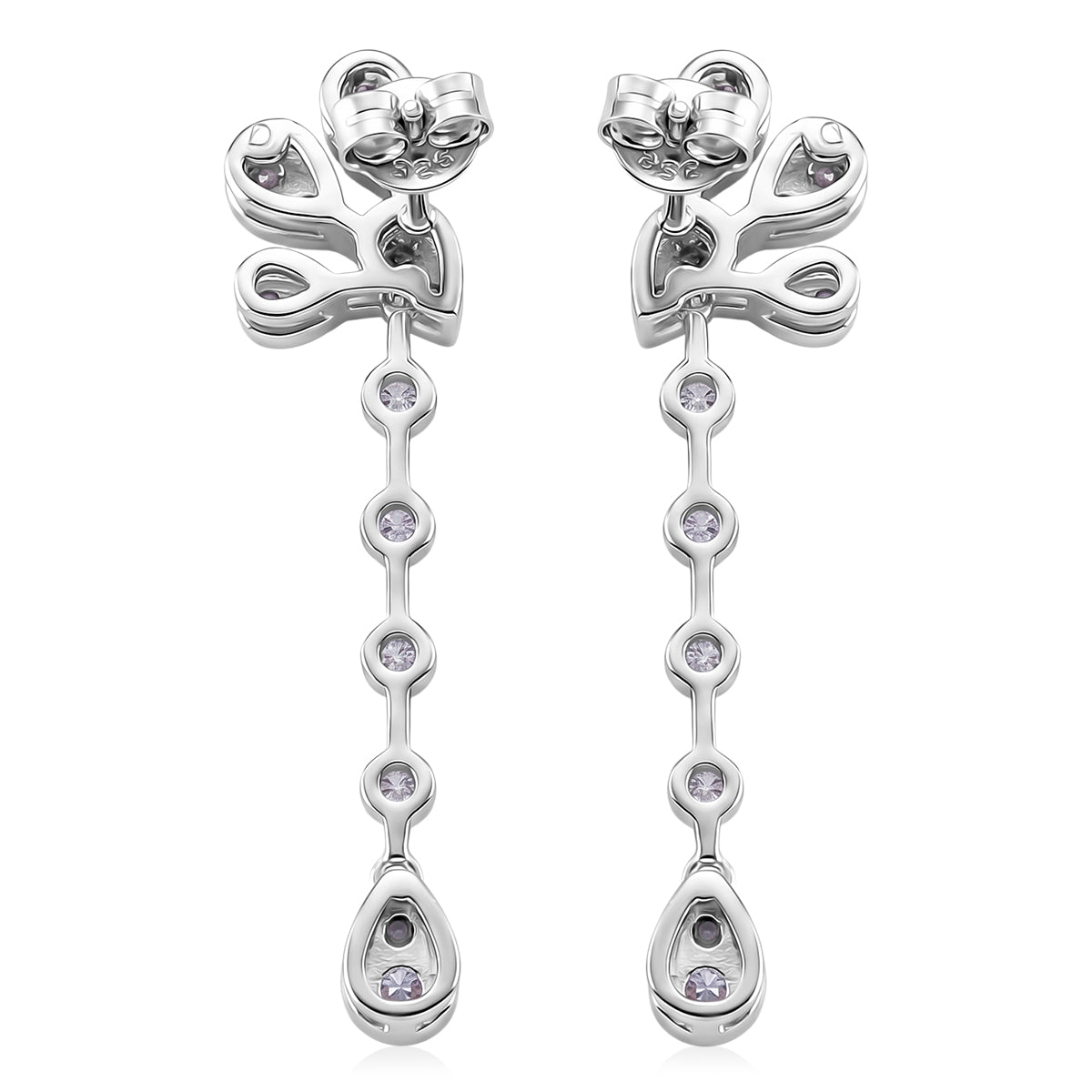 D'Joy - GRA Certified Moissanite Floral Drop Earring with Push Back in Rhodium Overlay Sterling Silver 2.40 Ct. V32519327 4