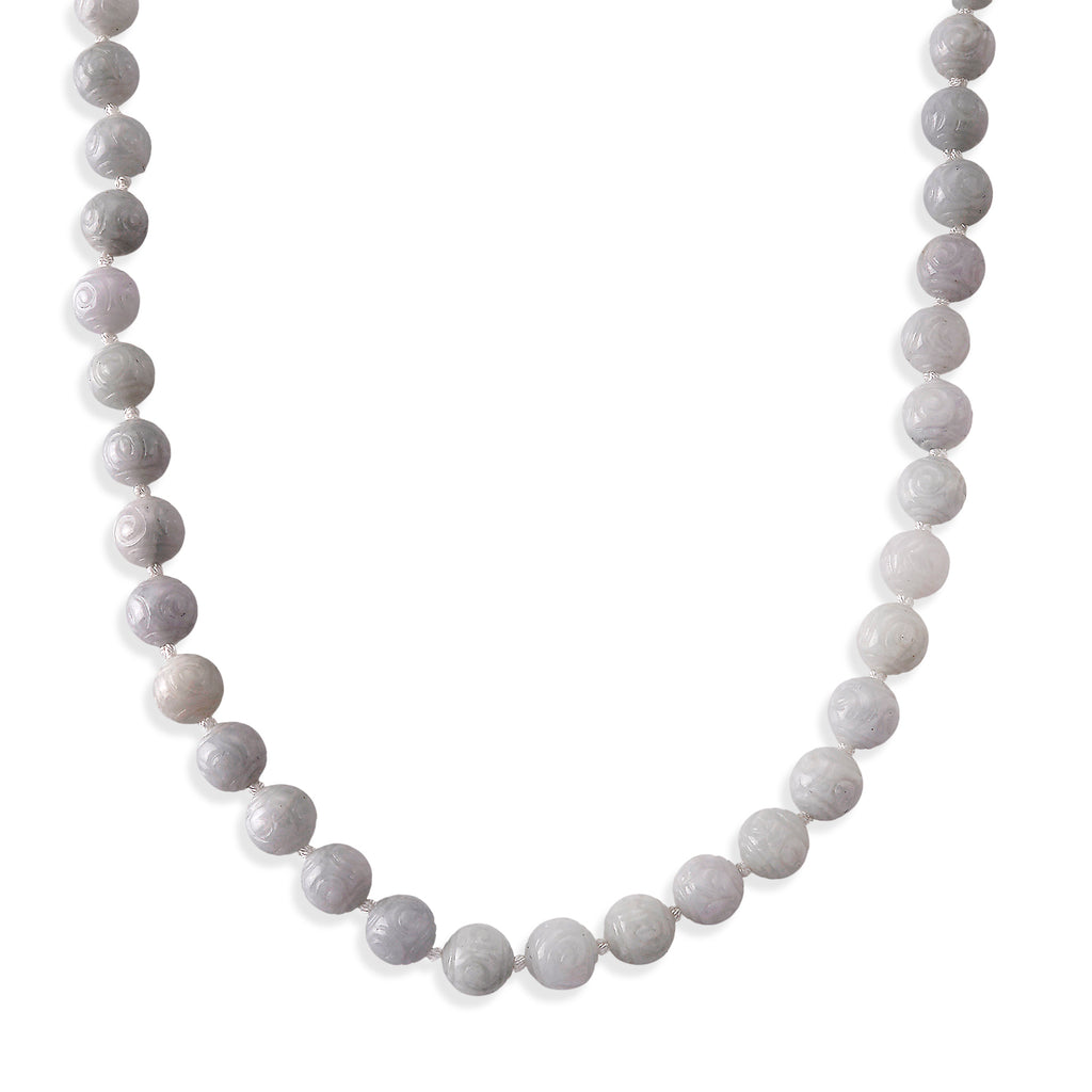 D'Joy - Natural White Jade Beads Necklace (Size - 20) with Magnetic Lock in Rhodium Overlay Sterling Silver 500.00 Ct._8612958