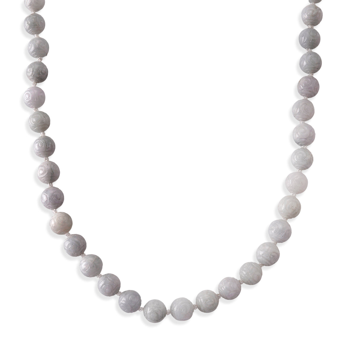 D'Joy - Natural White Jade Beads Necklace (Size - 20) with Magnetic Lock in Rhodium Overlay Sterling Silver 500.00 Ct. 8612958 0