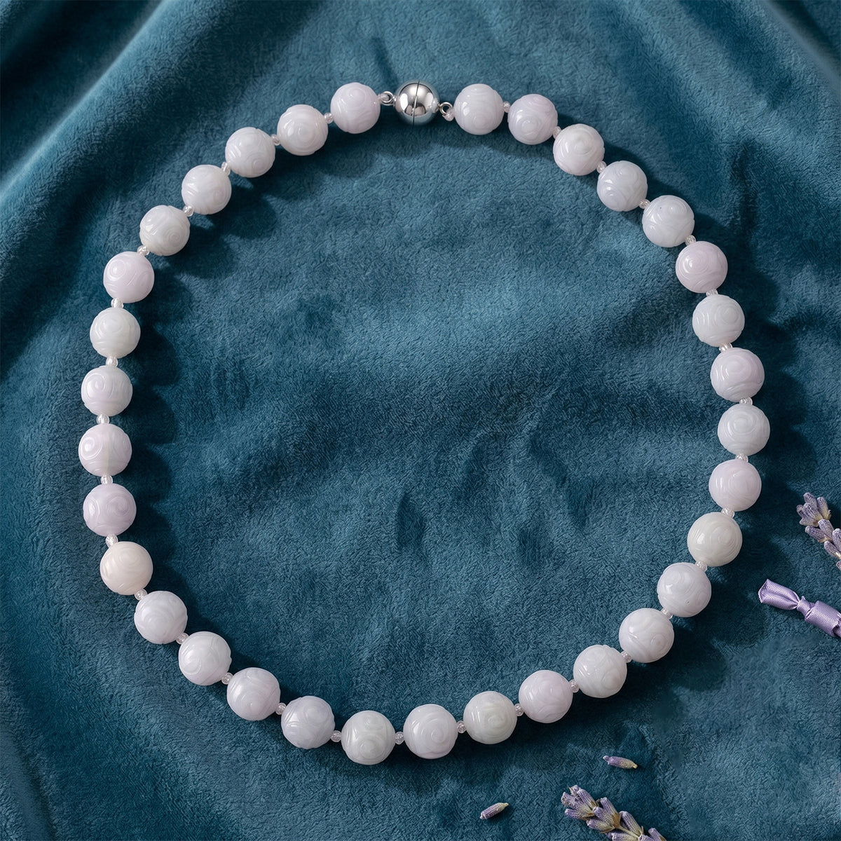 D'Joy - Natural White Jade Beads Necklace (Size - 20) with Magnetic Lock in Rhodium Overlay Sterling Silver 500.00 Ct. 8612958 2