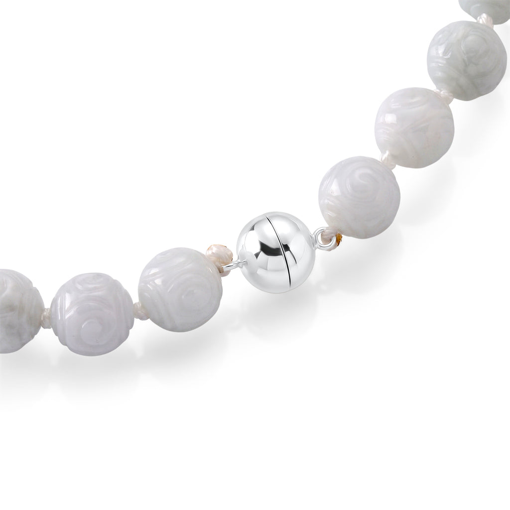 D'Joy - Natural White Jade Beads Necklace (Size - 20) with Magnetic Lock in Rhodium Overlay Sterling Silver 500.00 Ct._8612958_4