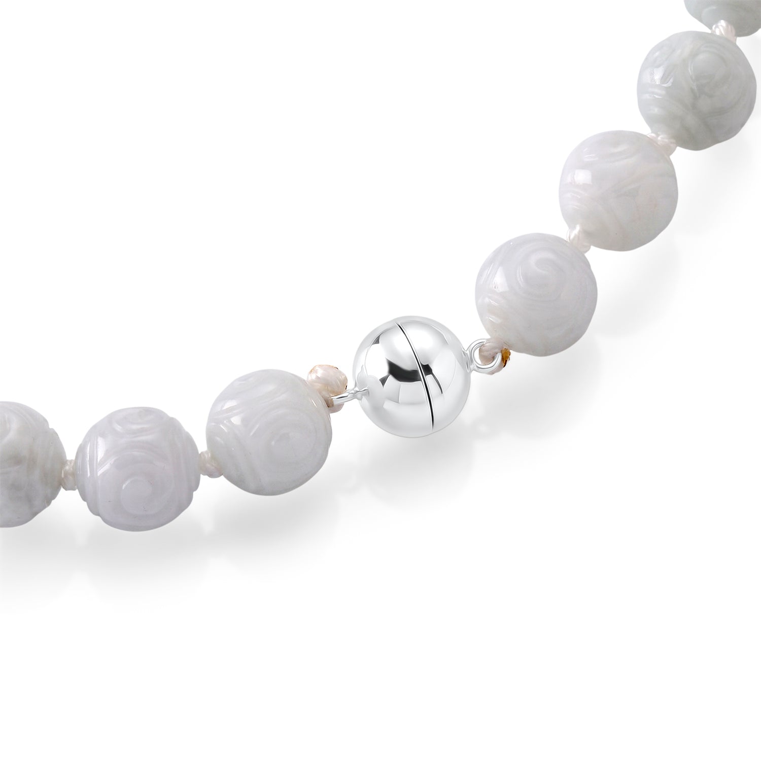 D'Joy - Natural White Jade Beads Necklace (Size - 20) with Magnetic Lock in Rhodium Overlay Sterling Silver 500.00 Ct. 8612958 5