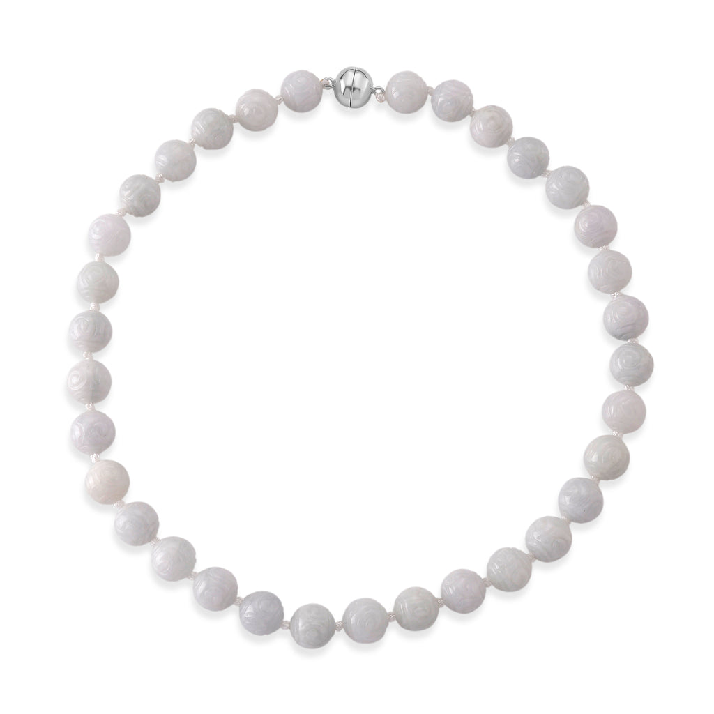 D'Joy - Natural White Jade Beads Necklace (Size - 20) with Magnetic Lock in Rhodium Overlay Sterling Silver 500.00 Ct._8612958_5