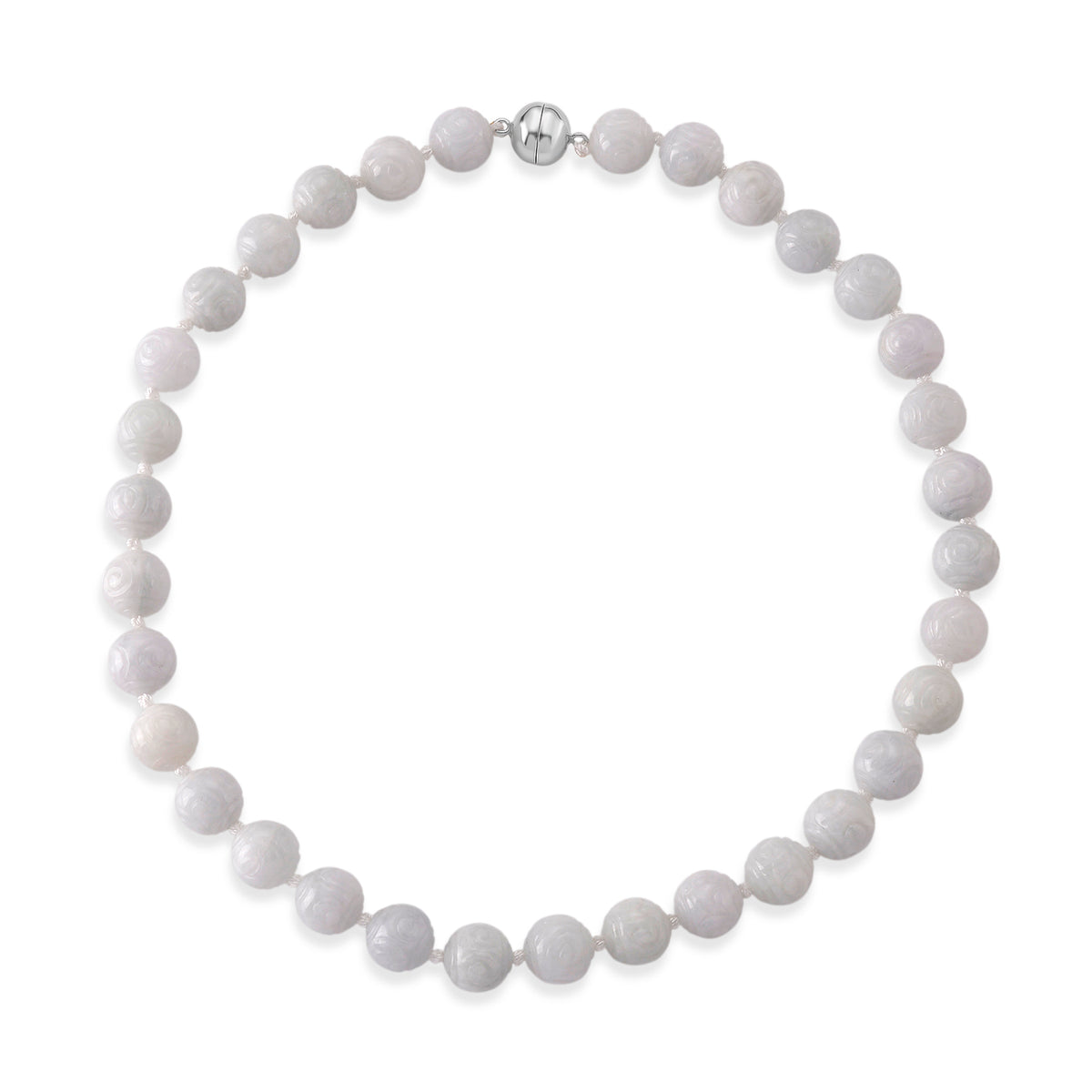 D'Joy - Natural White Jade Beads Necklace (Size - 20) with Magnetic Lock in Rhodium Overlay Sterling Silver 500.00 Ct. 8612958 6