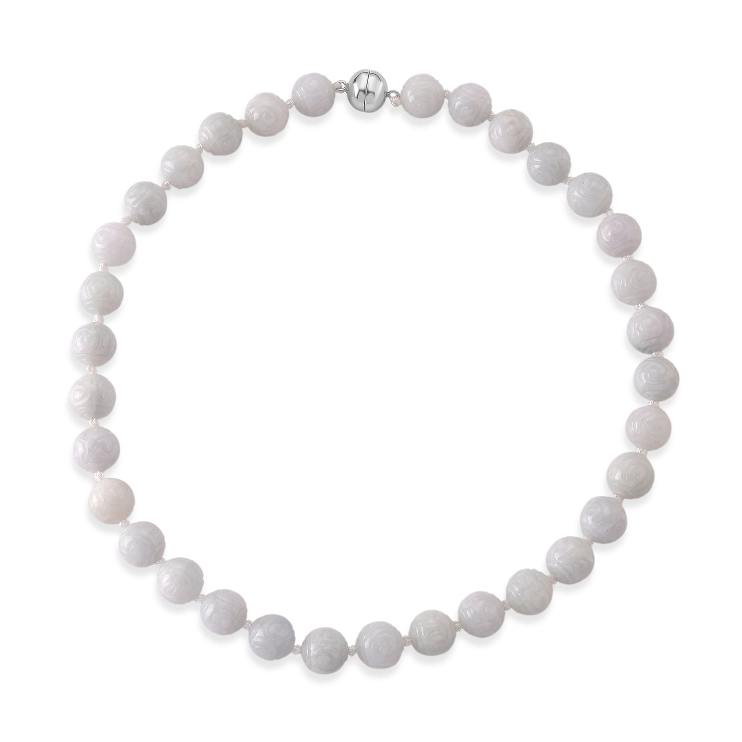 D'Joy - Natural White Jade Beads Necklace (Size - 20) with Magnetic Lock in Rhodium Overlay Sterling Silver 500.00 Ct. 8612958 6